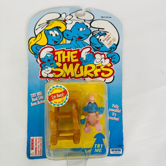 5 for $25| 1996 The Smurfs Baby Smurf with High Chair Figure - Picture 1 of 8